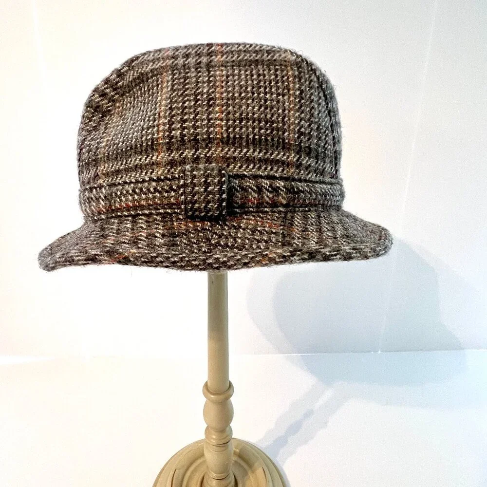 Green Grove Weavers Jacob Wool Hat, Gray & Brown Tweed Fedora, Sz. L., EC!
